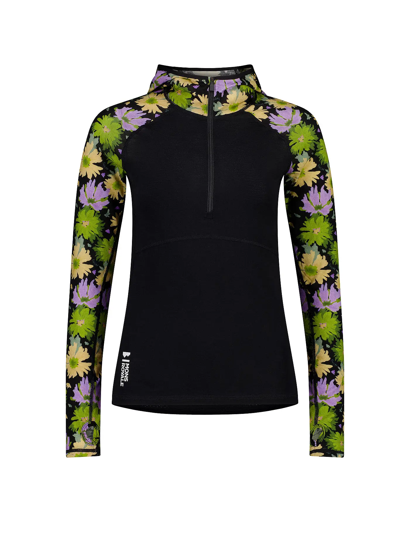 MONS ROYALE | Damen Unterziehshirt Bella Tech Floral Hoodie | olive
