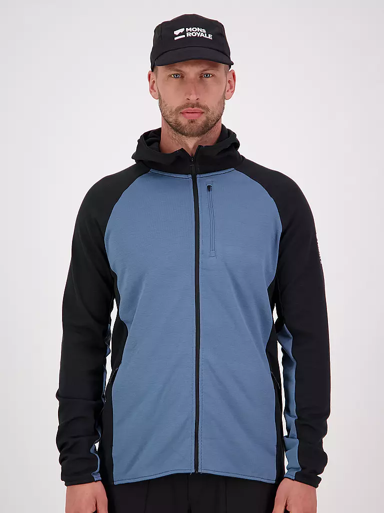 MONS ROYALE | Herren Fleecejacke Approch Merino Gridlock Hoodie | blau