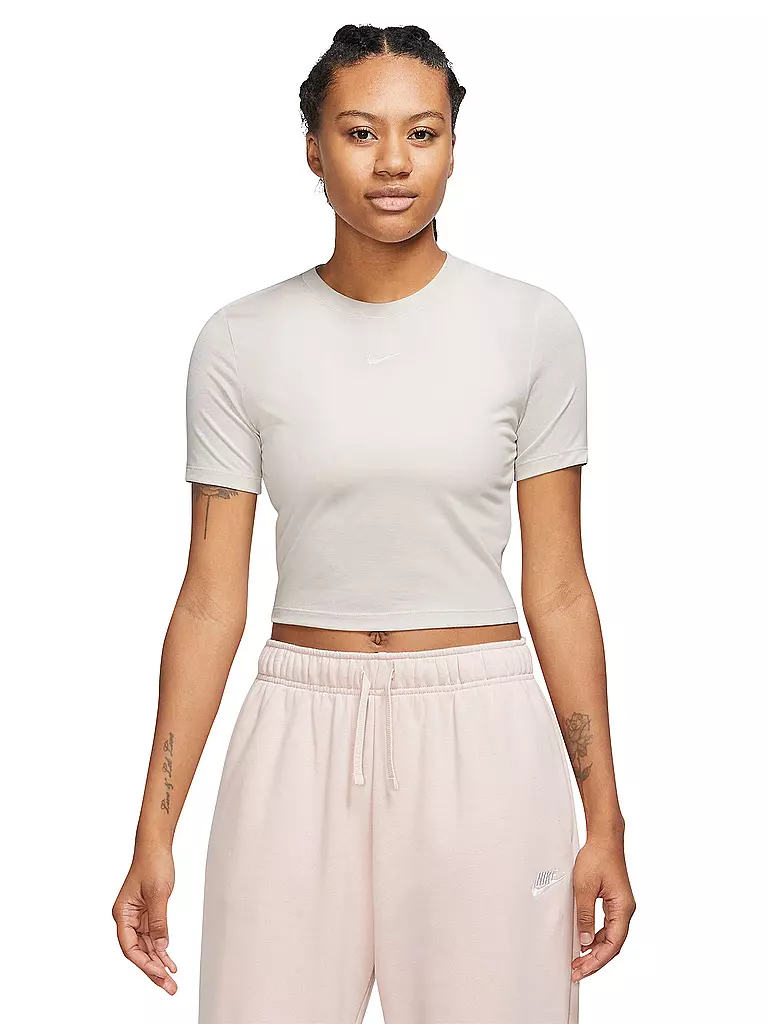NIKE | Damen T-Shirt Sportswear Essential Cropped | beige