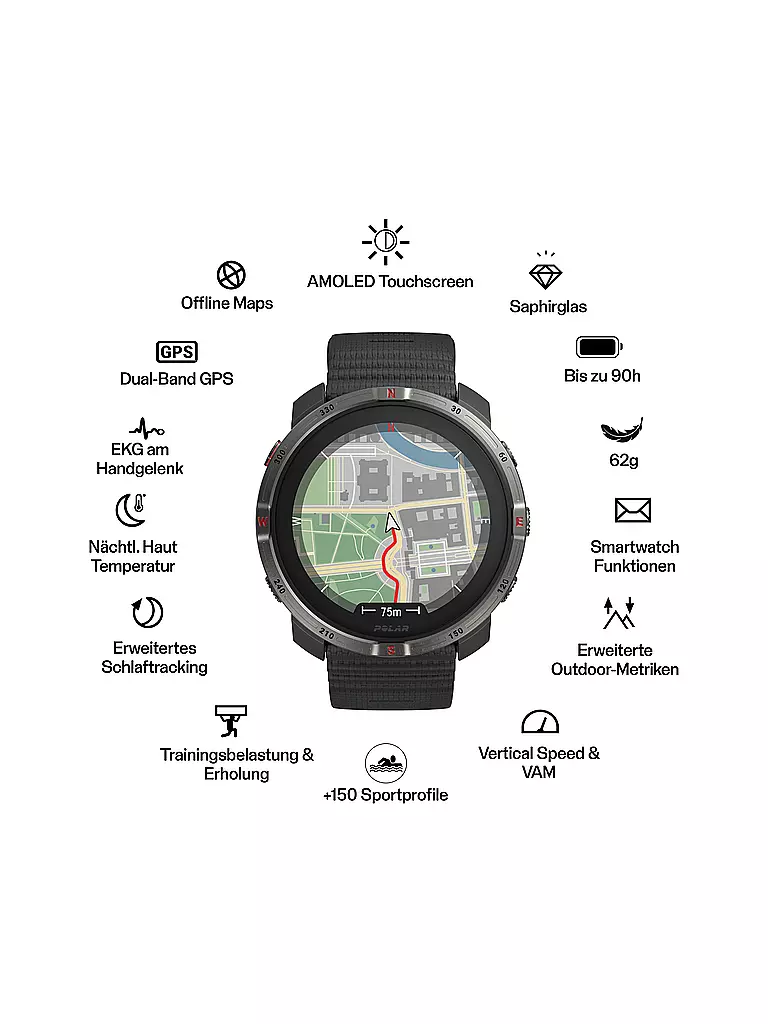 POLAR | Outdoor-Multisportuhr Grit X2 S-L | schwarz