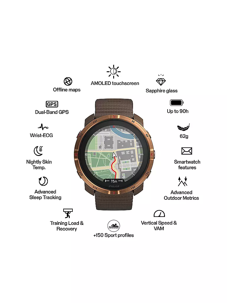 POLAR | Outdoor-Multisportuhr Grit X2 S-L | braun
