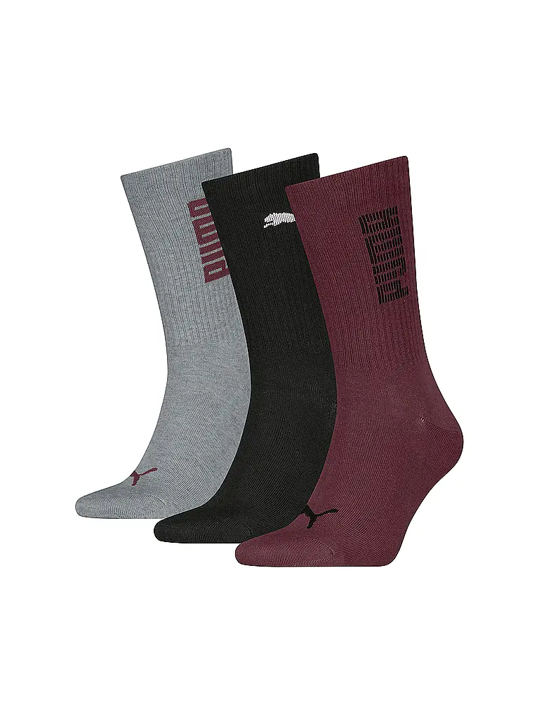 PUMA | Herren Freizeitsocken RIB Logo Crew 3er Pack | dunkelrot