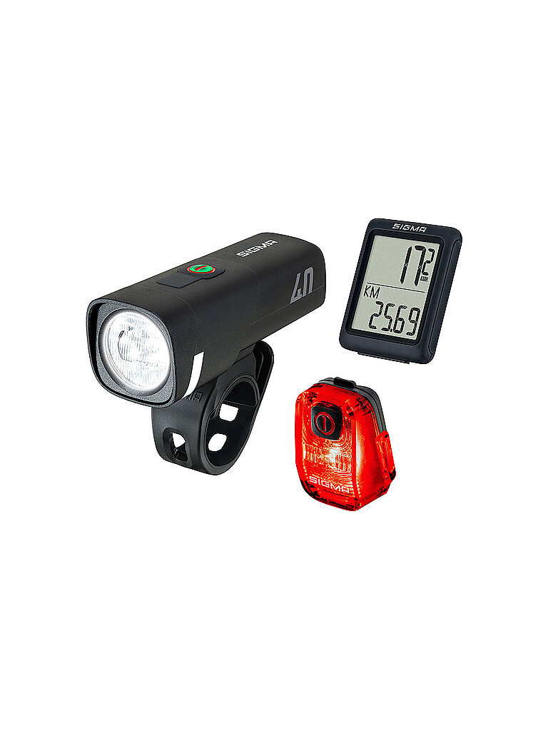 SIGMA Fahrradset Ride Safe To School Bundle AURA 40, HIRO 10, BC 5.0 WR schwarz