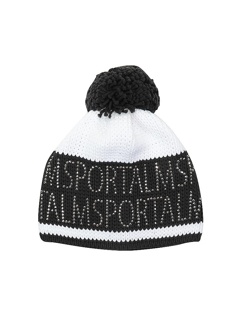 SPORTALM | Damen  Grobstrickmütze mit Schriftzug Motiv aus Strasssteinchen | weiss