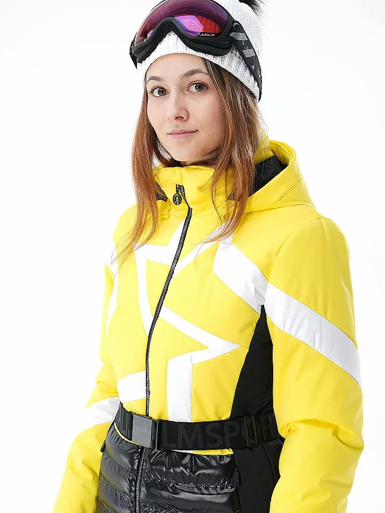 SPORTALM | Damen Skijacke mit Sternen-Muster und Gürtel | weiss