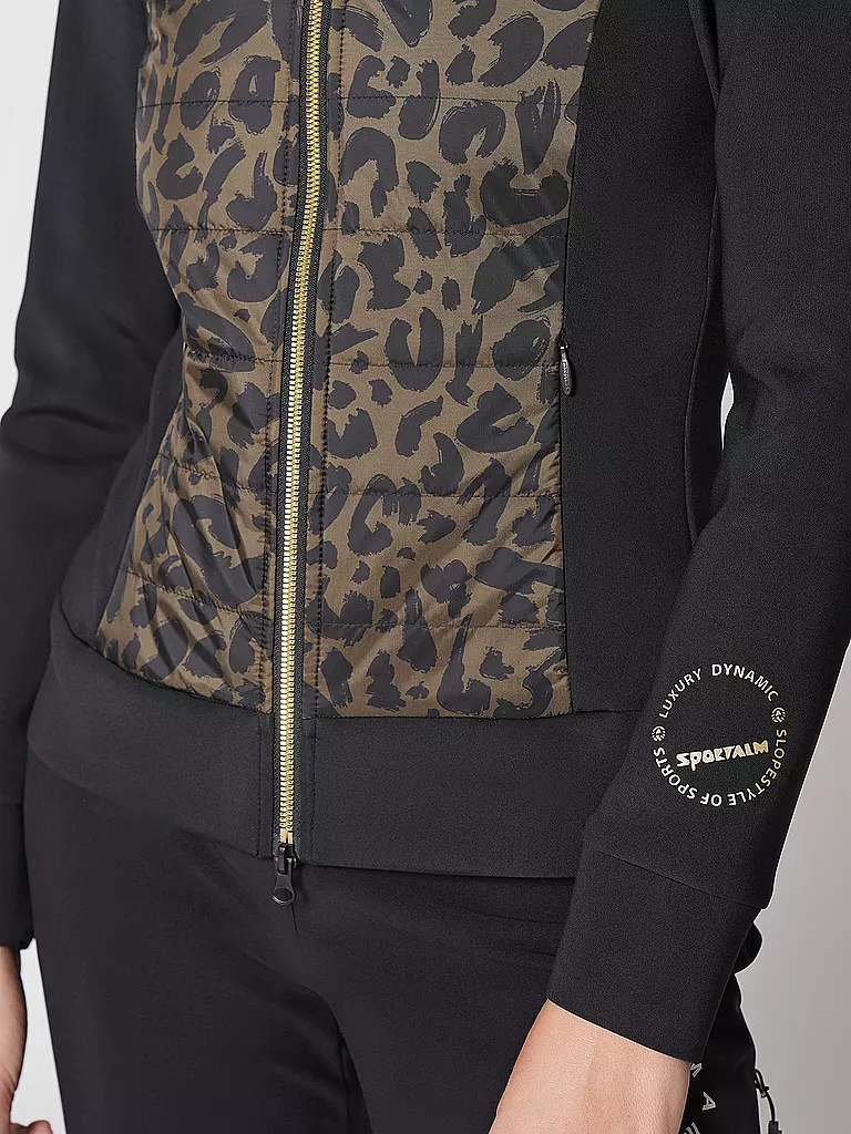 SPORTALM | Damen Unterziehjacke mit wattiertem Leoparden Vorderteil  | schwarz