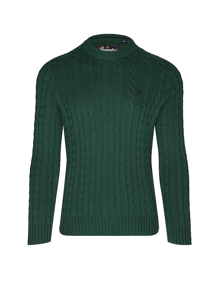 Superdry Herren Sweater Cotton Cable Knit Crew Jumper dunkelgrün