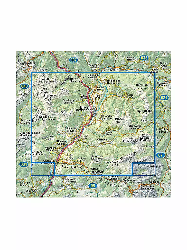 TABACCO | Wanderkarte Brixen/Bressanone, Villnössertal/Val di Funes Maßstab 1:25.000 | keine Farbe