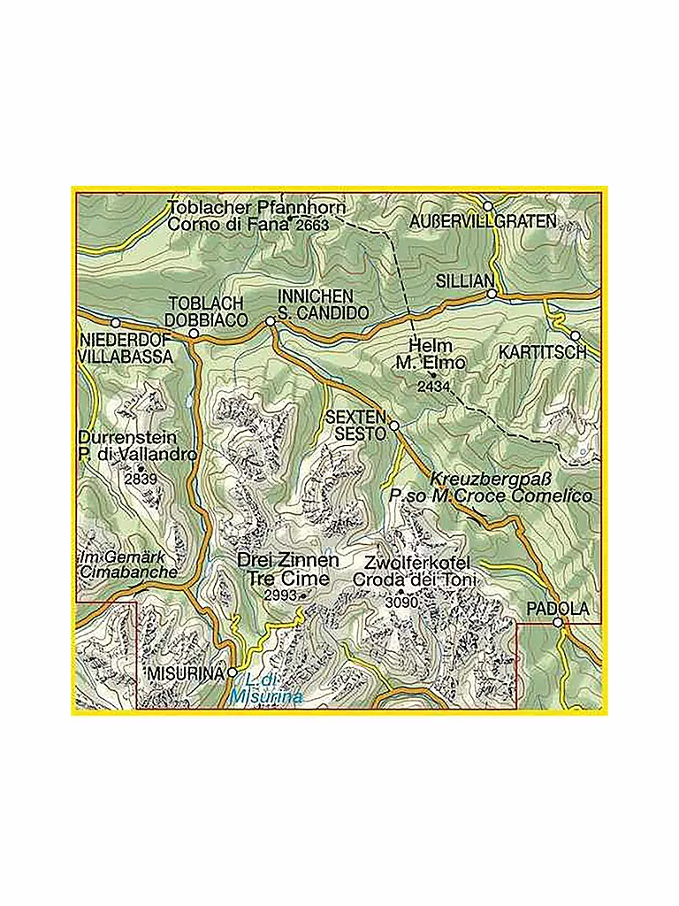 TABACCO | Wanderkarte Sextener Dolomiten/Dolomiti di Sesto Maßstab 1:25.000 | keine Farbe