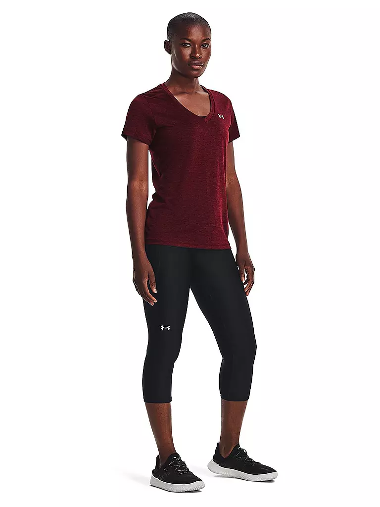 UNDER ARMOUR | Damen Fitnessshirt UA Tech™ Oberteil mit Twist-Effekt und V-Ausschnitt | dunkelrot