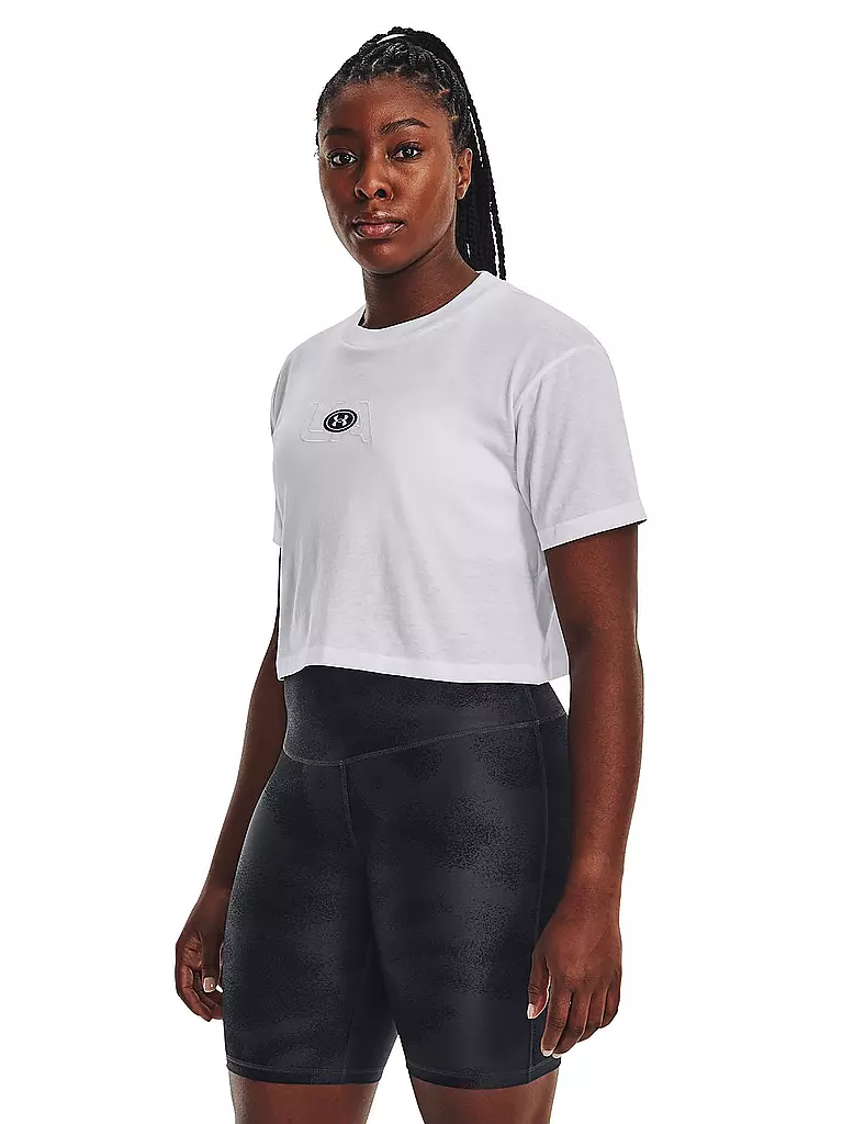 UNDER ARMOUR | Damen T-Shirt UA Branded Logo Crop | weiss