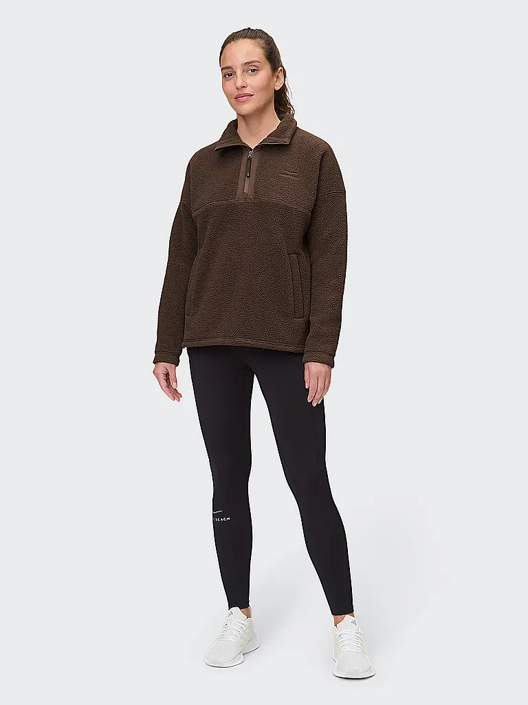 VENICE BEACH | Damen Fitnesssweater Sarah HalfZip | braun